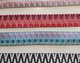 Webbing, 40 mm, zigzag, polyester-cotton, 4 colours: blue-white, pink-petrol-mint, grey-white-pink, red-pink-berry - 1 m