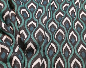 Strickjaquard, Strickstoff, mit geometrischen Retromuster, grün, schwarz, petrol - 0,5mtr