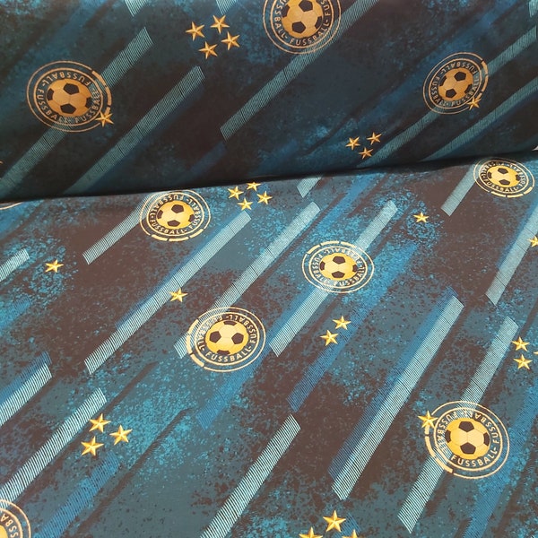 Baumwolljersey zur EM 2024, blau mit Fussball-Logo, Soccer Star von Hilco - 0,5mtr