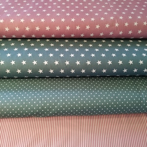 Baumwollstoffe in rose und salbei/eukalyptus/altgrün mit Sternen, Punkten, Streifen, von Fräulein von Julie,  0,5mtr