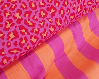 Musselin, pink-orange, Blockstreufen, Leo, 100% Baumwolle - 0,5mtr