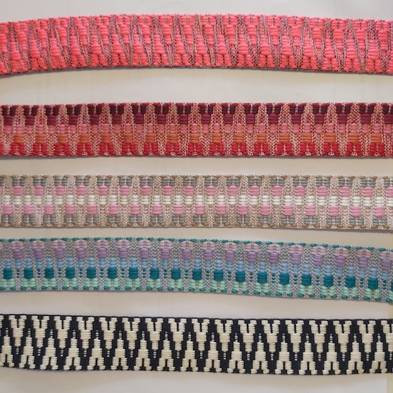 Gurtband, 40mm, Zick-Zack, Polyester-Baumwolle, 5 Farben: neon-pink-grau, blau-weiß, rosa-petrol-mint, grau-weiß-rosa, rot-rosa-beere- 1m