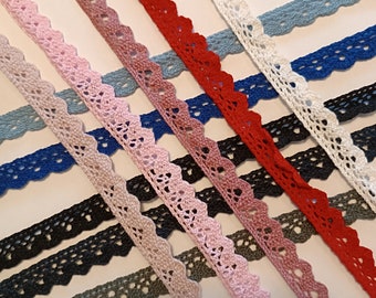 Crochet lace, crochet border, 15 mm wide, in 10 colors, 100% cotton