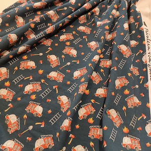 Cotton jersey fire brigade, blue, by Fräulein von Julie, with combination fabric stripes ringel - 0.5mtr