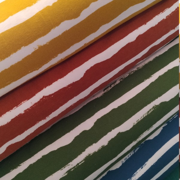 Unregelmäßige Streifen/Ringel auf French Terry + Baumwoll-Jersey  von Fräulein von Julie, 4 Farben, ideal zum Kombinieren mit Punkte, 0,5mtr
