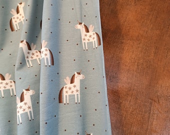 Baumwoll-Jersey mit Einhorn auf blauen Hintergrund, mit passenden Kombistoff (French Terry/ Sommersweat), Fräulein von Julie, 0,5mtr