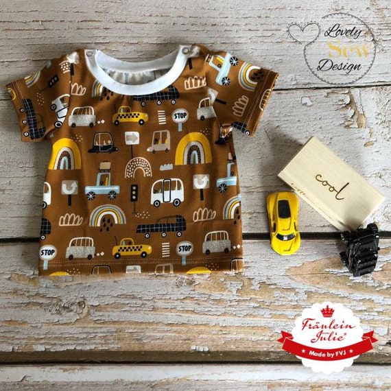 Baumwoll-Jersey in braun von Fräulein von Julie mit Autos, Busse