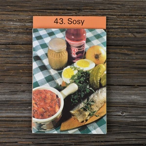 Molhos e molhos - Conjunto de cartões de receitas polonesas vintage, receitas de culinária polonesa em cartões postais, parte da série de receitas de culinária polonesa dos anos 80