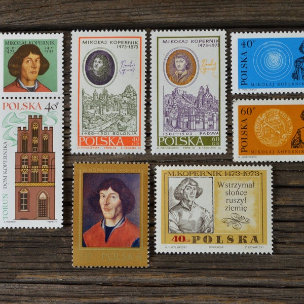 8 Nicolaus Copernicus Postage Stamps / Mix of UNUSED vintage Polish stamps/ From 1970's / Collectible, ephemera, scrapbooking / Astronomy