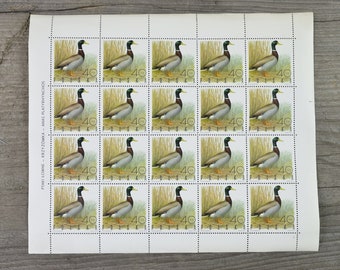 Mallard / wild duck - Anas platyrhynchos 1970 Stamp Sheets/ vintage Polish stamps/ Hunted birds/ Birds collectible, ephemera, 20 stamps
