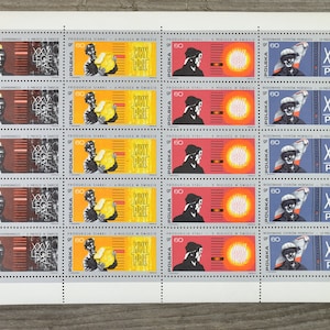 25 years of Polish People&#39;s Republic 1969 Stamp Sheet/ vintage Polish stamps/ Post WW2 history collectible, ephemera, scrapbooking; 20stamps