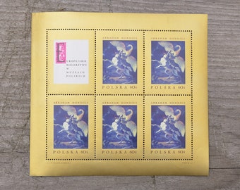 European painting in Polish Museums 1967 Stamp Sheet/ Abraham Hondius / vintage Polish stamps/ Collectible, ephemera, scrapbooking 6 stamps