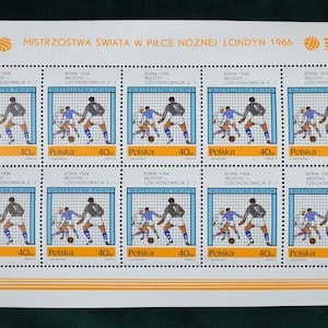 World Football Cup London 1966 Stamp Sheets / vintage Polish stamps / Sport history collectible, ephemera, scrapbooking; soccer championship