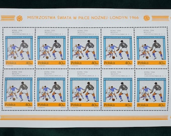 World Football Cup London 1966 Stamp Sheets / vintage Polish stamps / Sport history collectible, ephemera, scrapbooking; soccer championship