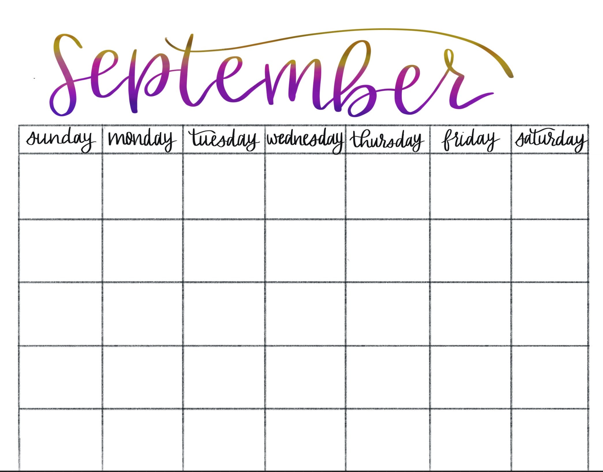 Blank September Monthly Template - Etsy