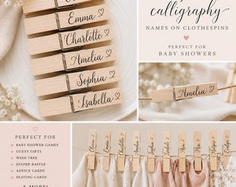 Custom Calligraphy- Clothespins (Set of 10)