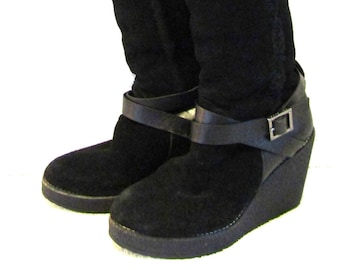 Women's Tory Burch Tall Black Suede Leather Buckle Boots Size 8M