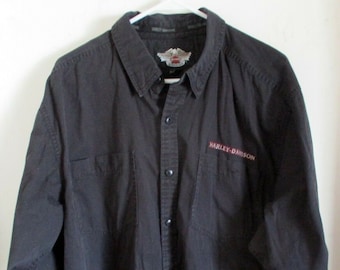 Men's Harley-Davidson Black Long Sleeve Button Down Shirt Black Size XL