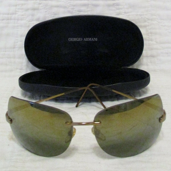 Vintage Giorgio Armani Rimless Sunglasses Gold with Gray Lenses 1534 884