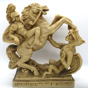 Vintage Italian 9 Inch Cast Statue of St. George the Dragon Slayer