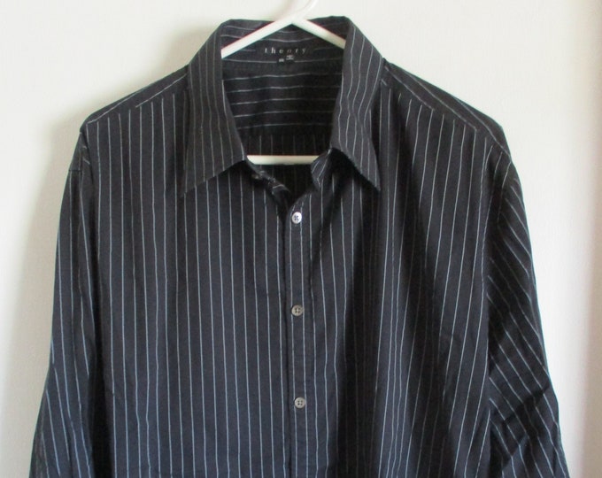 Men's Theory Button up Long Sleeve Black With White Stripe - Etsy