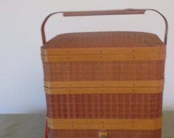 Antique 1946 Occupied Japan Stacking Bamboo Lunch Picnic Basket