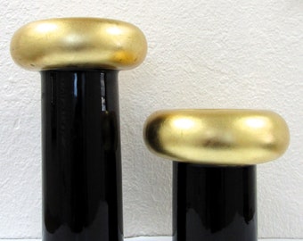 Rare Pair of Jaru 1986 Mid Century Modern Black and Gold Mushroom Candle Holders