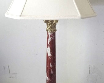 Griotte Red Marble and Brass Corinthian Table Lamp with Lampshade