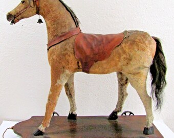 Early 19th Century Large German Horse Pull Toy in Genuine Horse Hide