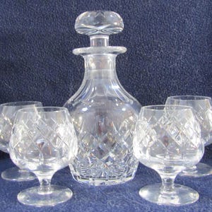 Juego de decantador y 4 copas de cristal tallado Cartier Tudor vintage (juego de 5)
