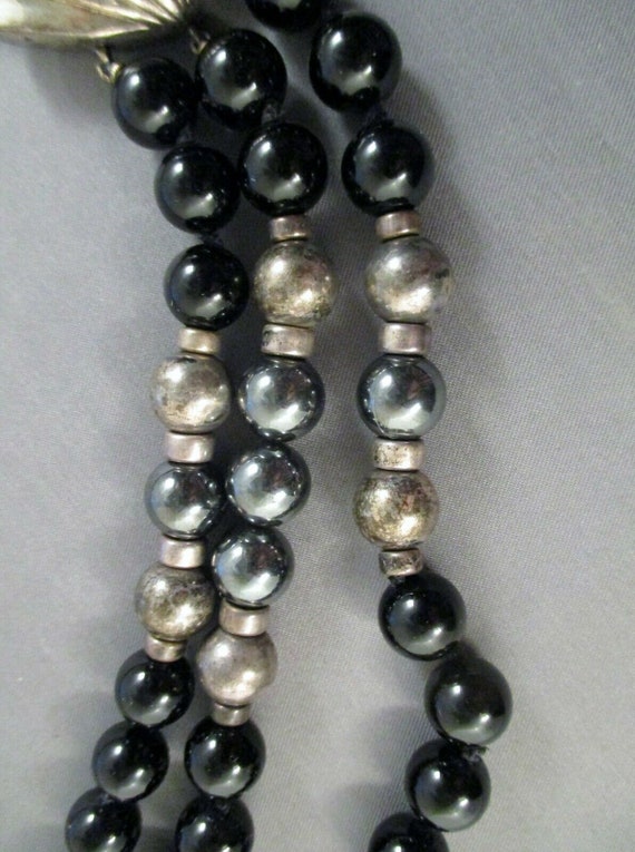 Onyx, Hematite and Sterling Silver Bead Leaf Pend… - image 3