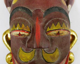 Hand-Carved Wooden Demon Sri Lankan Raksha Mask