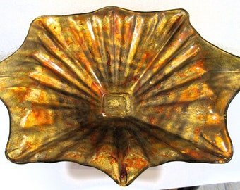 Mid-Century Modern Extra Large Murano Gold Art Glass 25" Centerpiece Bowl