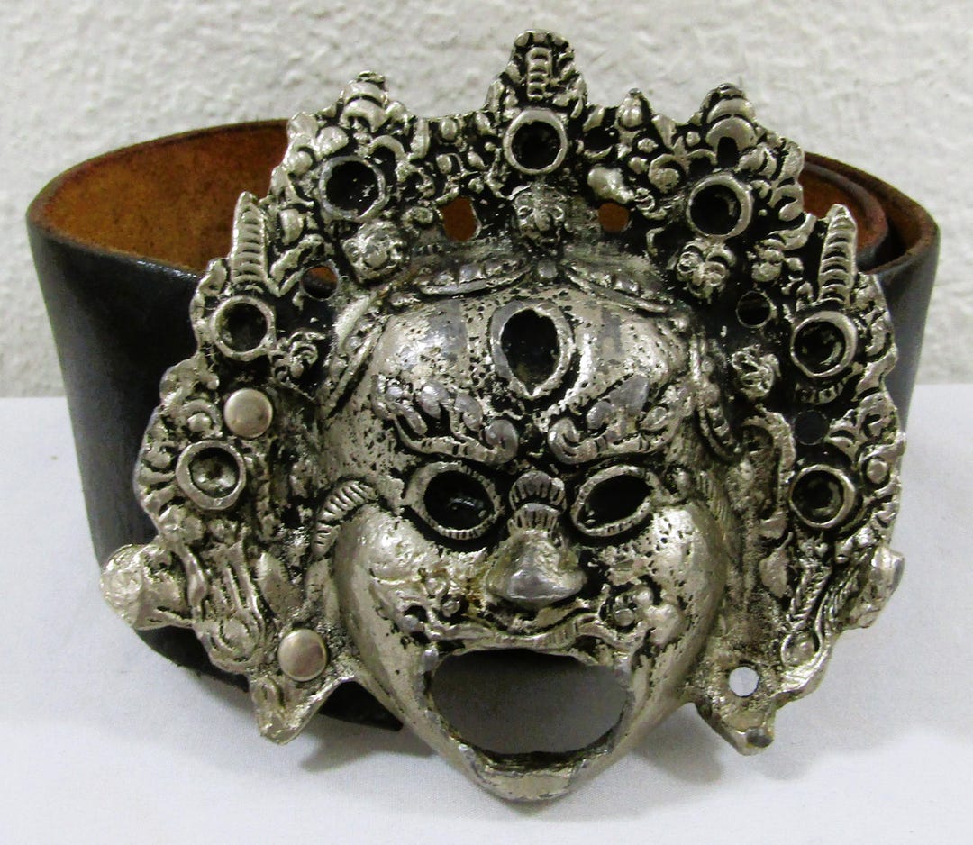 1980 José Cotel Signed Paris France Large Aztec Mask Buckle  display picture 2