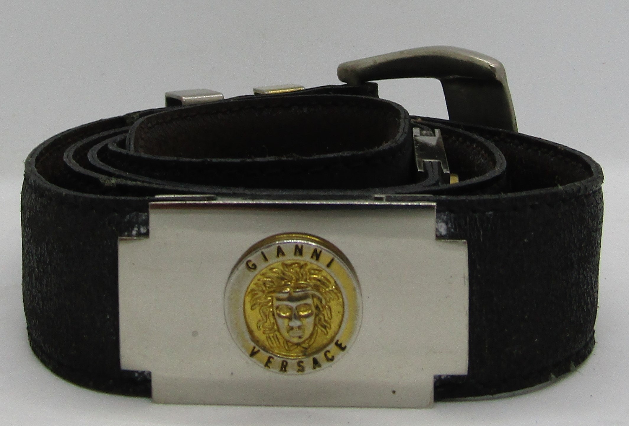 Men's Vintage Gianni Versace Black Leather Belt Size 32-34