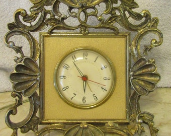 Vintage Mid-Century Modern French Style Ormulu Electric Table Clock