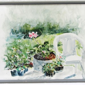 Vintage Original E. G. Bengert Watercolor Painting of Garden Area
