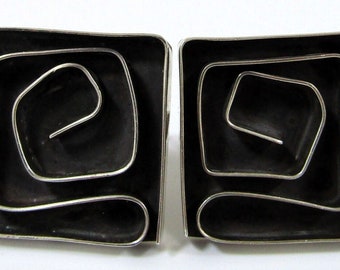 Gemelos modernistas cuadrados de plata de ley