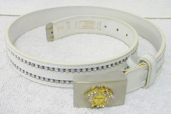 Vintage Gianni Versace 885 White Leather and Crystal Belt 