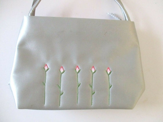 Vintage Soft Gray Leather with Pink Tulips Accent… - image 2