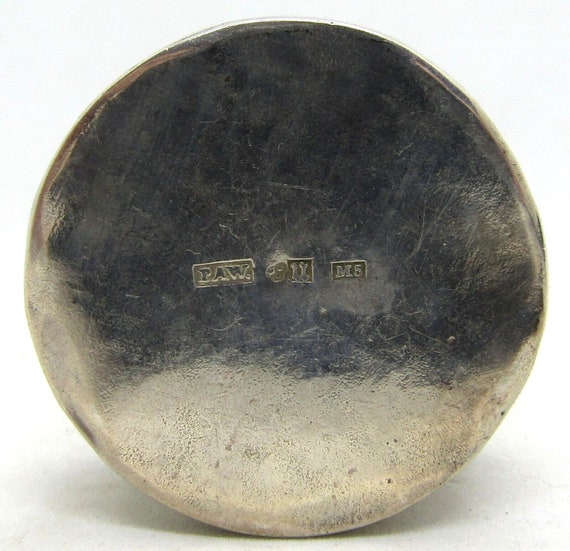 Antique Engraved Sterling Silver Round Pill Box 1… - image 3