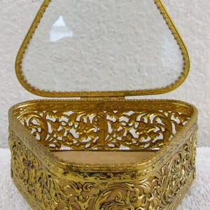 Triangular Jewelry Box Antique Ormolu Triangle Jewelry Box Reticulated Gold Gilt and Beveled ...