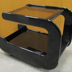 Space Age Wood Black Lacquer Bar Cart Game Table attributed to Marcello Siard