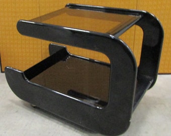 Space Age Wood Black Lacquer Bar Cart Game Table attributed to Marcello Siard