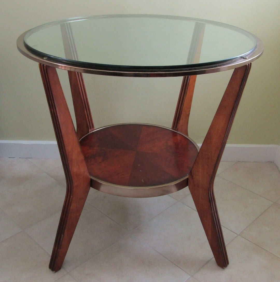 1950s Midcentury Modern Italian Glass and Wood Accent Table Attributed