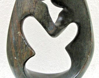 Large Hand-carved Shona Serpentine Stone Couple Sculpture from Zimbabwe