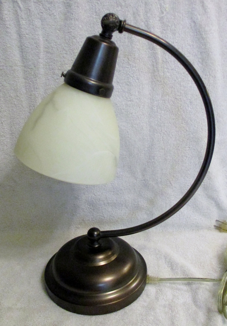 OttLite Bronze Antique shops Style Marble Shade Table Desk Lamp E13DY1