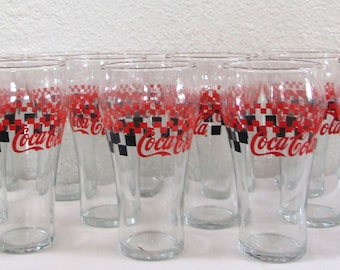 Lot of New 18 Coca-Cola Checkered 16 oz Bell Soda Glasses Indiana Glass 1996