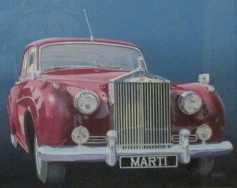 Grande aquarelle de Frank Valenchis représentant une Rolls Royce MARTI signée, passe-partout et encadrée