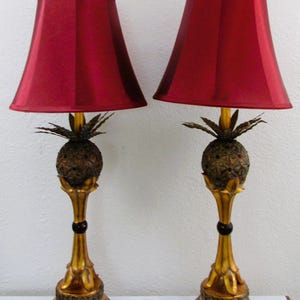 Pair Of Vintage Gold Jeweled Pineapple Table Lamps Hollywood Regency